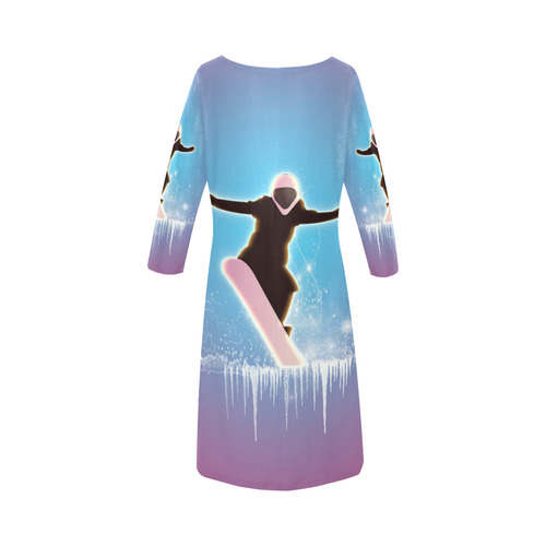 Snowboarding, snowflakes and ice Round Collar Dress (D22)