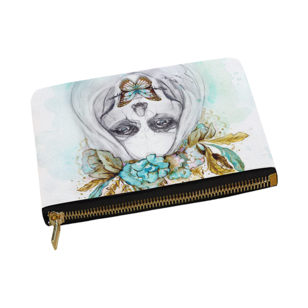 Sugar Skull Girl Mint Gold Carry-All Pouch 12.5''x8.5''