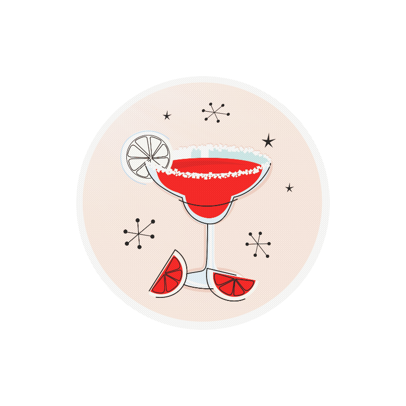 Delicious Martini mouse pad. Old-red creative Poster Art. Vintage style 60s Round Mousepad
