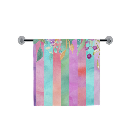 Watercolor Flowers Stripes Cyan Purple Orange Bath Towel 30"x56"