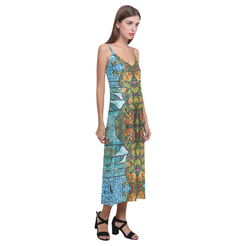 Ocean Flower V-Neck Open Fork Long Dress(Model D18)