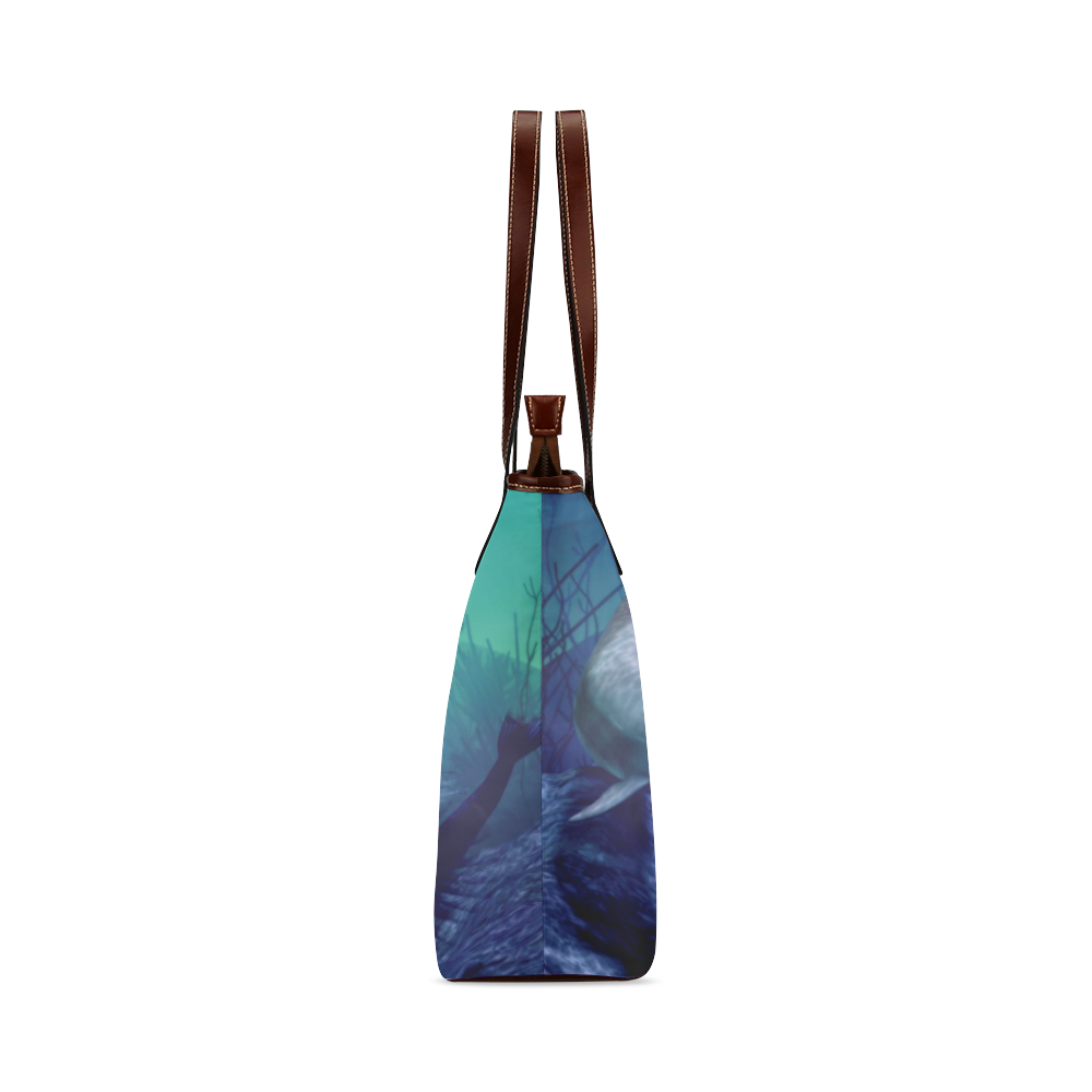 mermaid and dolphin Shoulder Tote Bag (Model 1646)
