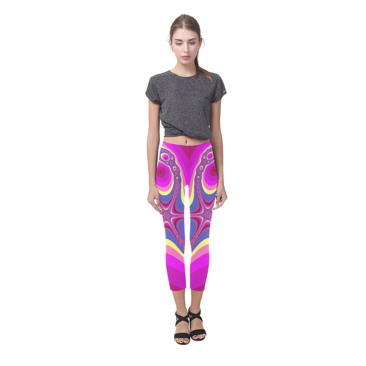 Fractal in pink Capri Legging (Model L02)