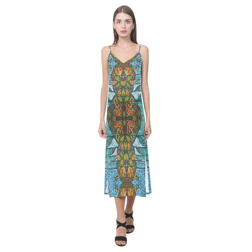 Ocean Flower V-Neck Open Fork Long Dress(Model D18)