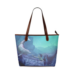 mermaid and dolphin Shoulder Tote Bag (Model 1646)