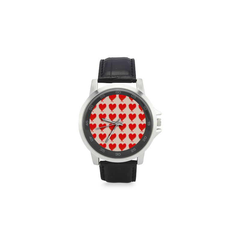 Big Heart Unisex Stainless Steel Leather Strap Watch(Model 202)