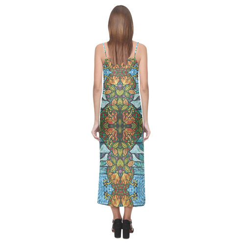 Ocean Flower V-Neck Open Fork Long Dress(Model D18)