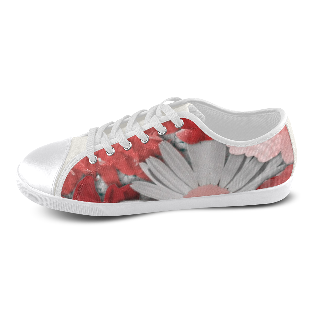lovely flowers red Canvas Shoes for Women/Large Size (Model 016)