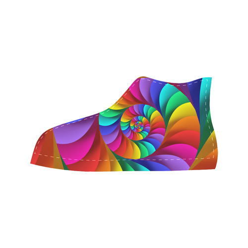 Psychedelic Rainbow Spiral Fractal Aquila High Top Microfiber Leather Men's Shoes (Model 032)