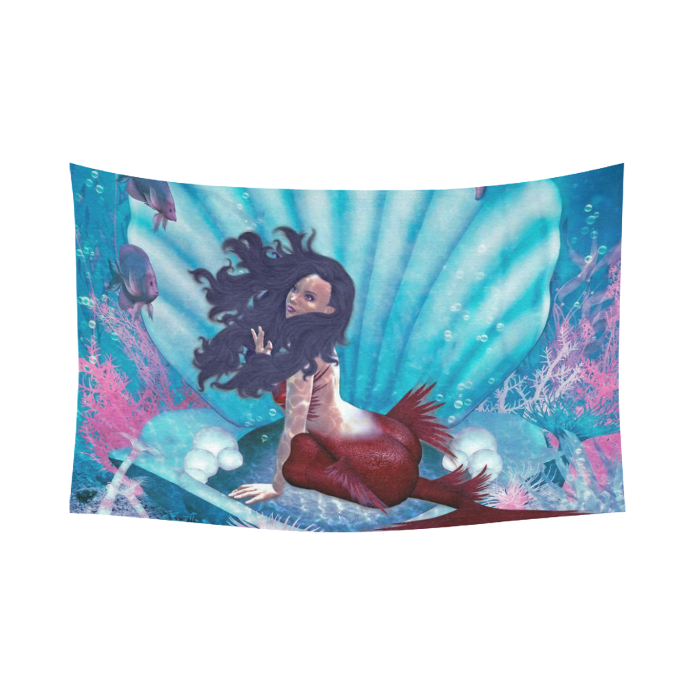 mermaid in a shell Cotton Linen Wall Tapestry 90"x 60"