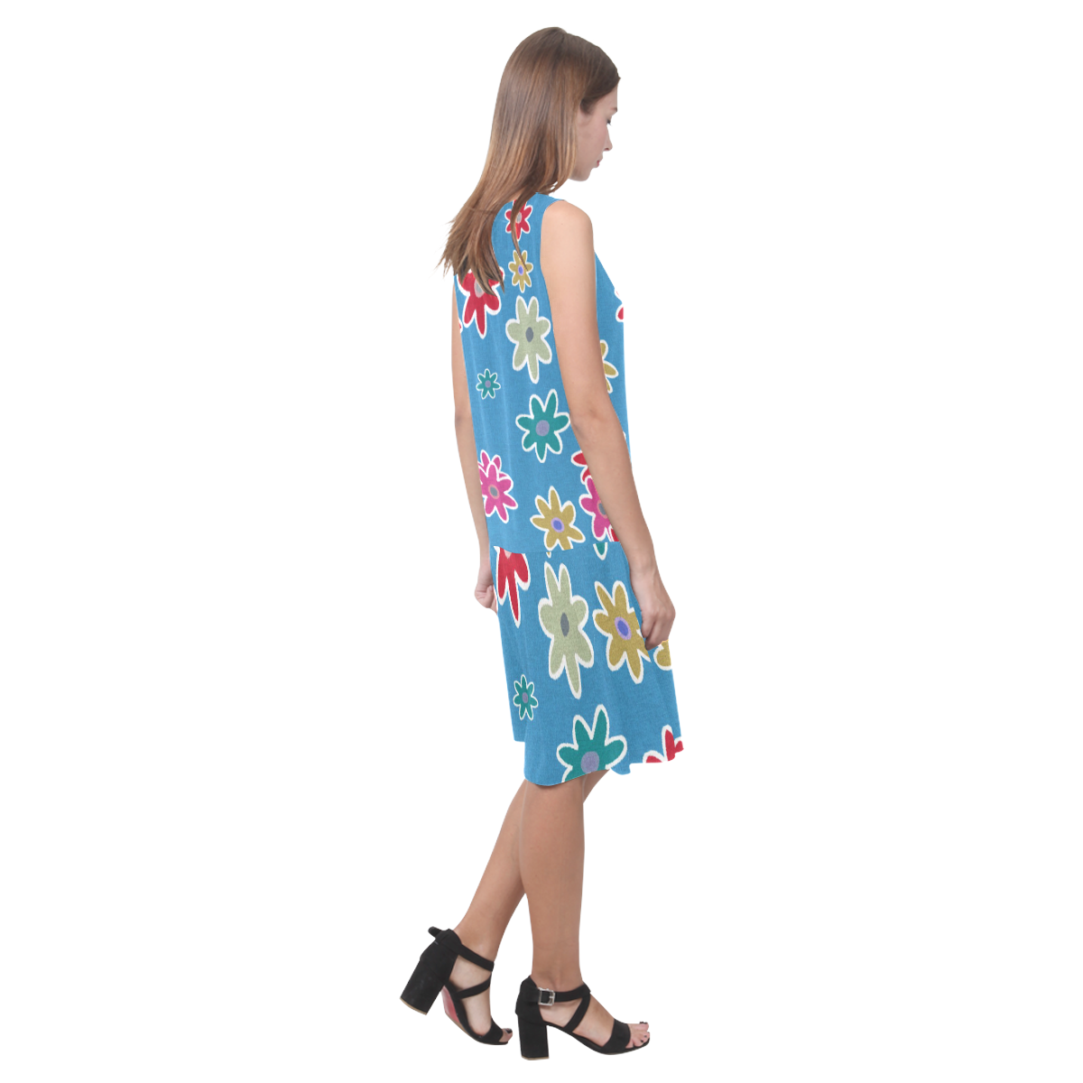 Floral Fabric 1A Sleeveless Splicing Shift Dress(Model D17)