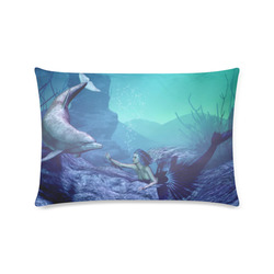 mermaid and dolphin Custom Zippered Pillow Case 16"x24"(Twin Sides)