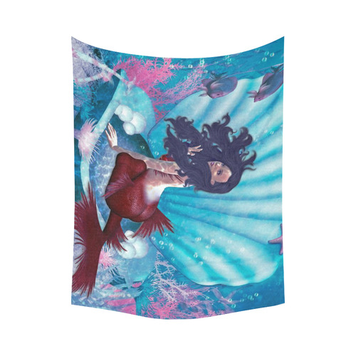mermaid in a shell Cotton Linen Wall Tapestry 80"x 60"
