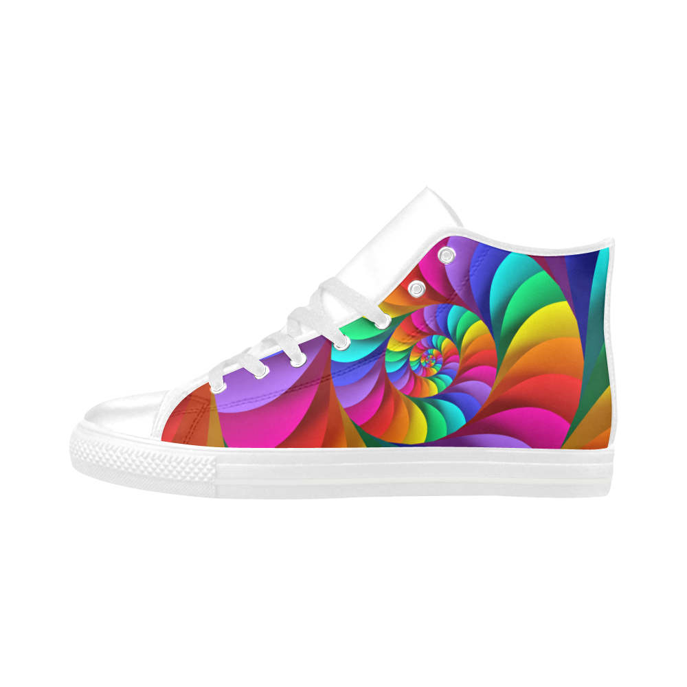 Psychedelic Rainbow Spiral Fractal Aquila High Top Microfiber Leather Men's Shoes (Model 032)