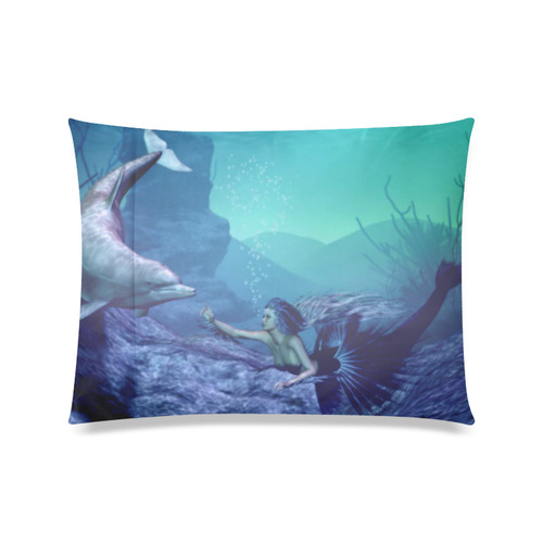 mermaid and dolphin Custom Zippered Pillow Case 20"x26"(Twin Sides)
