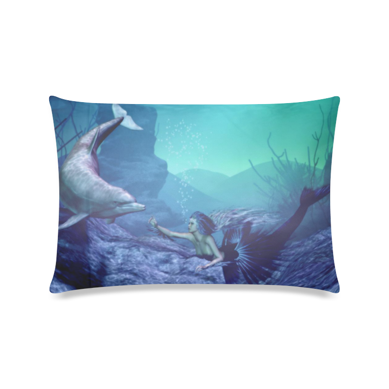 mermaid and dolphin Custom Zippered Pillow Case 16"x24"(Twin Sides)