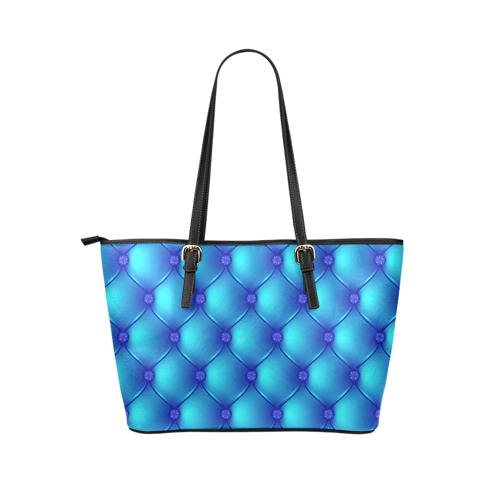 Cool Blue Upholstery Pattern Leather Tote Bag/Small (Model 1651)