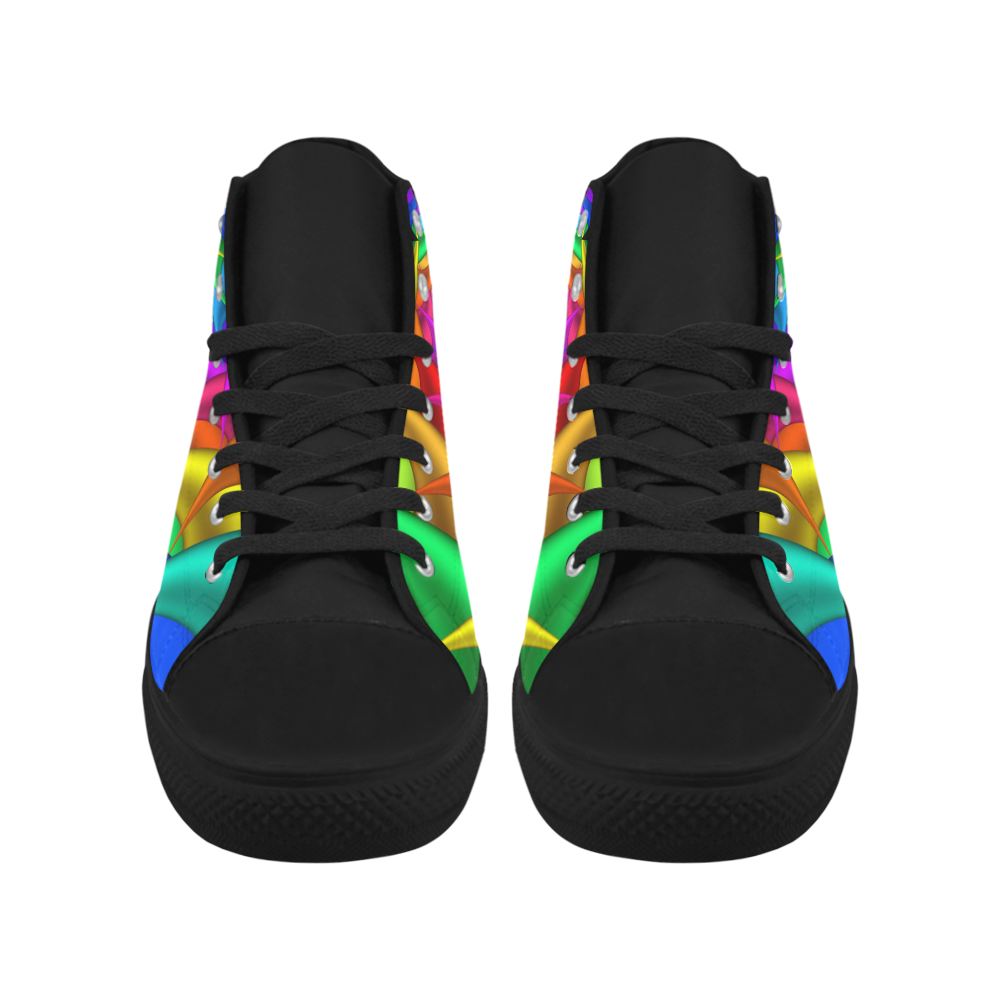 Psychedelic Rainbow Spiral Fractal Aquila High Top Microfiber Leather Women's Shoes/Large Size (Model 032)