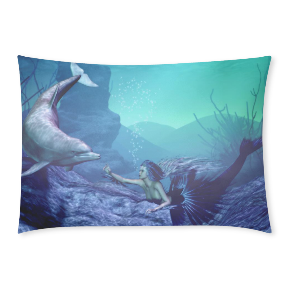 mermaid and dolphin Custom Rectangle Pillow Case 20x30 (One Side)