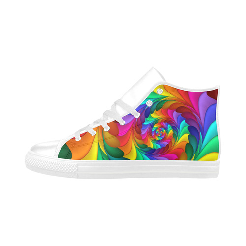 Psychedelic Rainbow Spiral Fractal Aquila High Top Microfiber Leather Men's Shoes (Model 032)