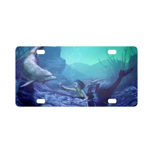 mermaid and dolphin Classic License Plate