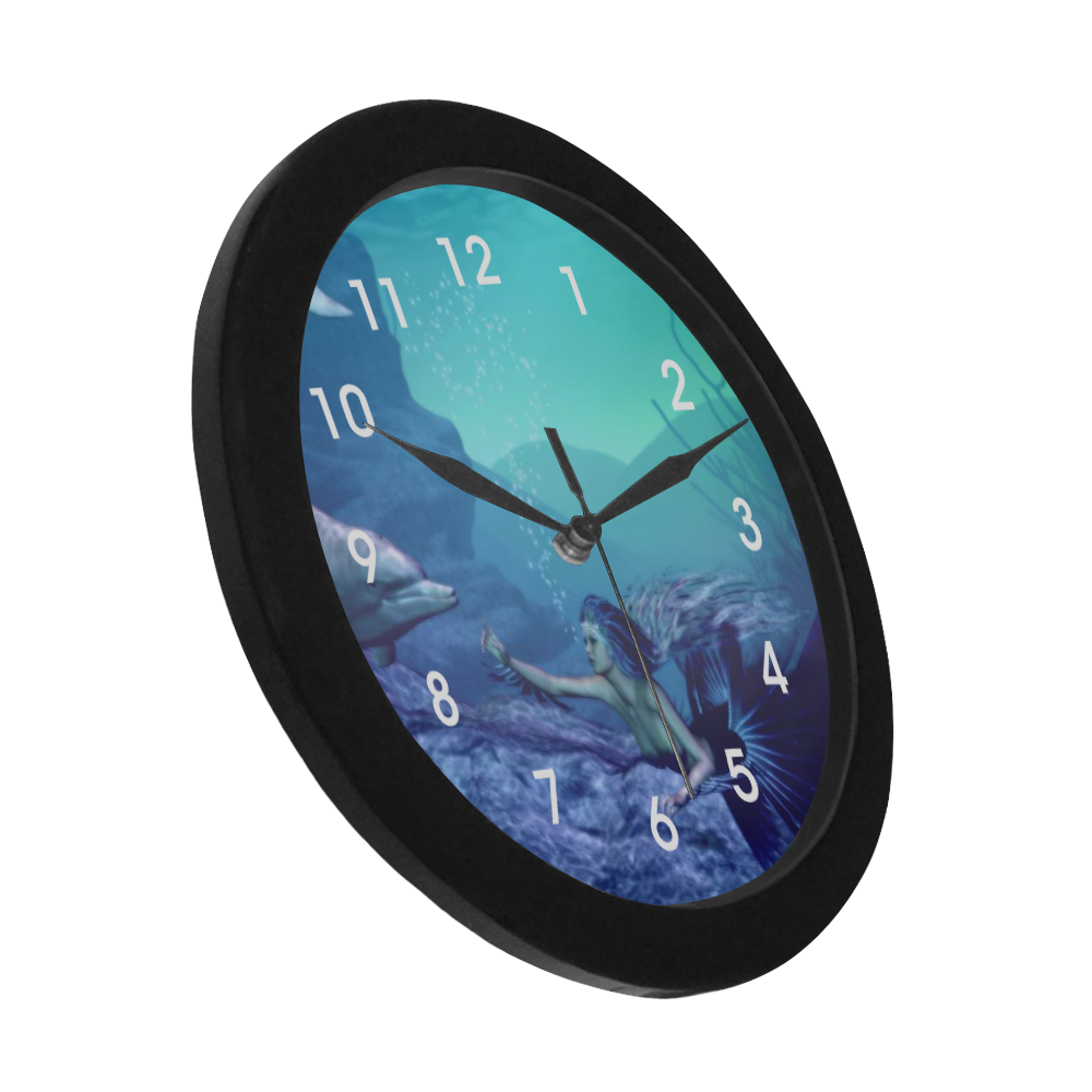 mermaid and dolphin Circular Plastic Wall clock