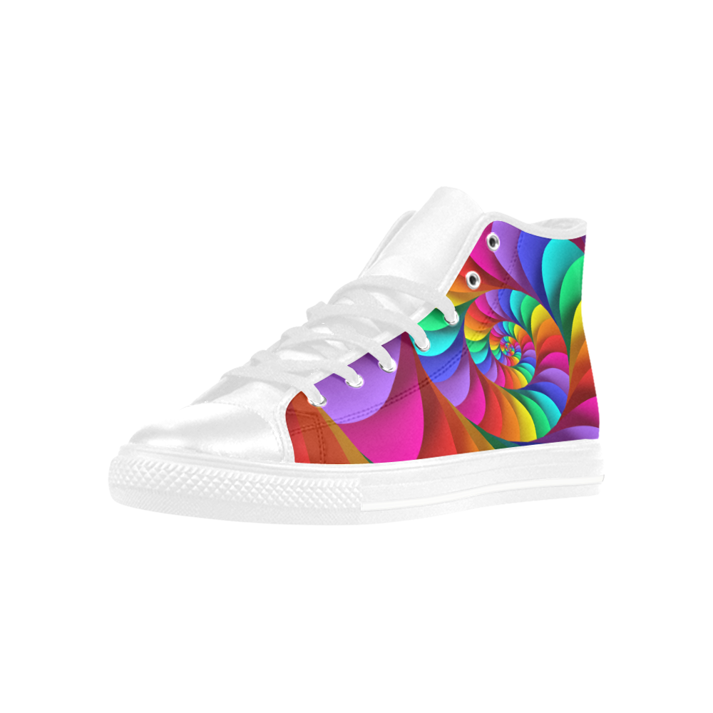 Psychedelic Rainbow Spiral Fractal Aquila High Top Microfiber Leather Men's Shoes (Model 032)
