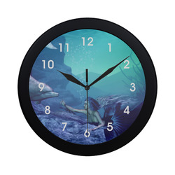 mermaid and dolphin Circular Plastic Wall clock