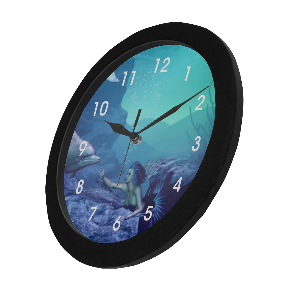 mermaid and dolphin Circular Plastic Wall clock