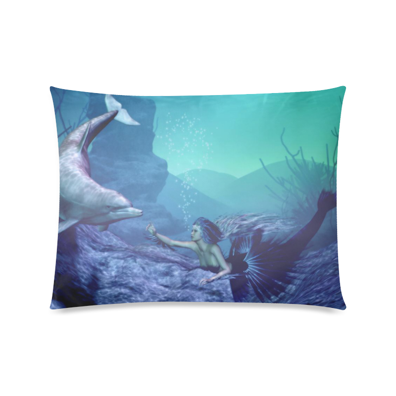 mermaid and dolphin Custom Zippered Pillow Case 20"x26"(Twin Sides)