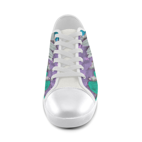 lovely flowers turquoise Canvas Shoes for Women/Large Size (Model 016)