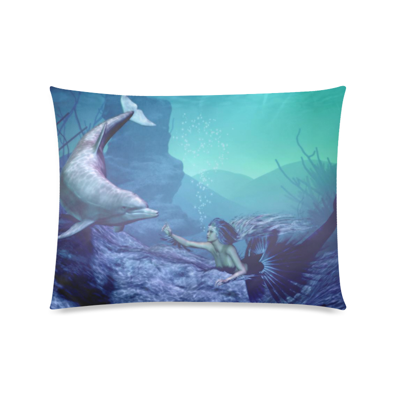 mermaid and dolphin Custom Picture Pillow Case 20"x26" (one side)
