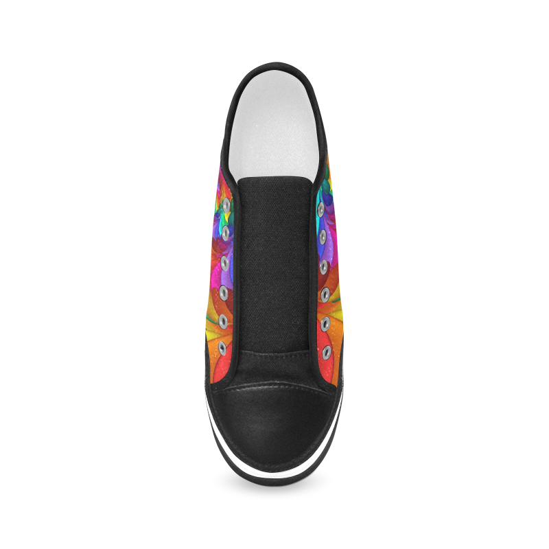 Psychedelic Rainbow Spiral Fractal Women's Canvas Zipper Shoes/Large Size (Model 001)