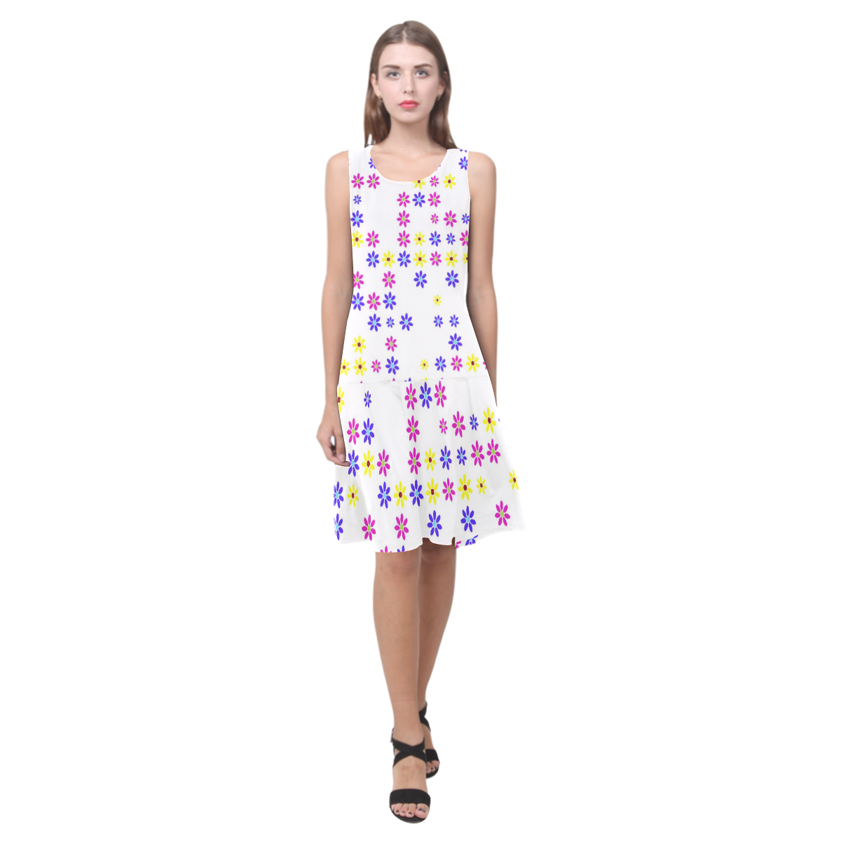 Floral Fabric 2A Sleeveless Splicing Shift Dress(Model D17)