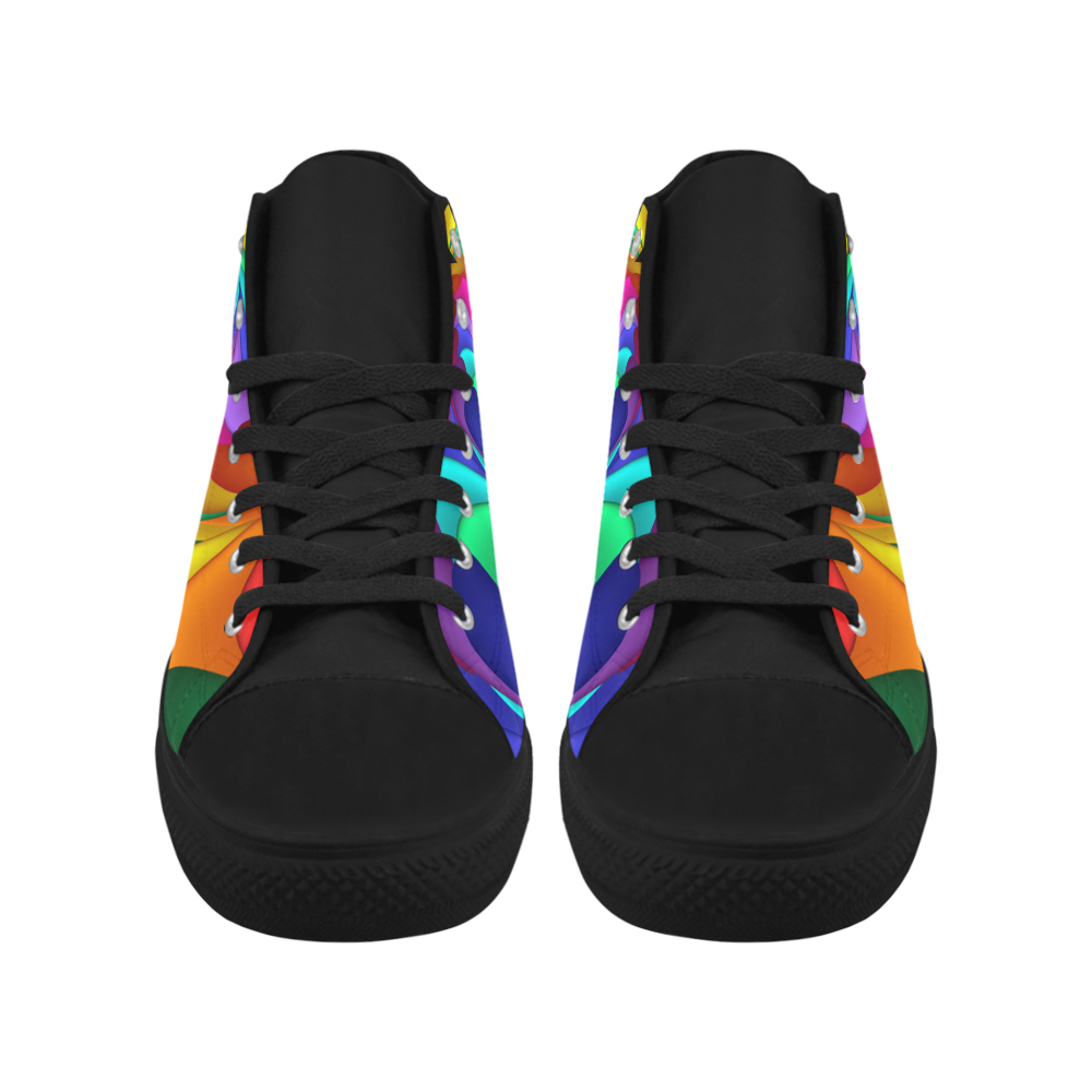 Psychedelic Rainbow Spiral Fractal Aquila High Top Microfiber Leather Women's Shoes (Model 032)