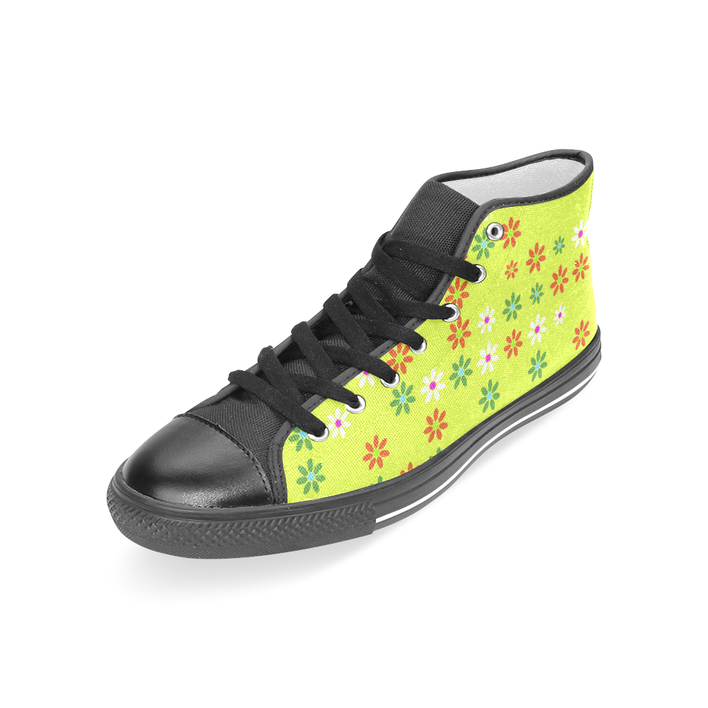 Floral Fabric 2C Women's Classic High Top Canvas Shoes (Model 017)