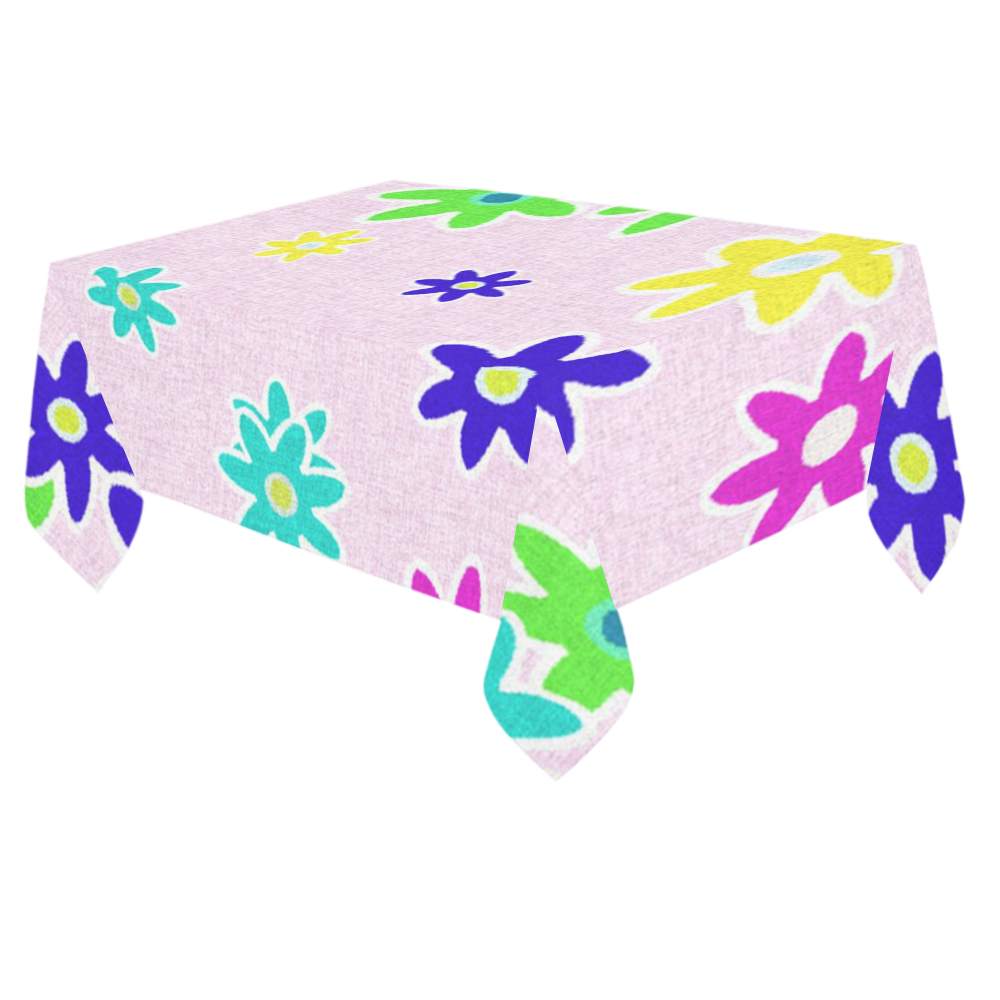 Floral Fabric 1C Cotton Linen Tablecloth 60"x 84"