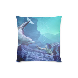 mermaid and dolphin Custom Zippered Pillow Case 16"x16" (one side)