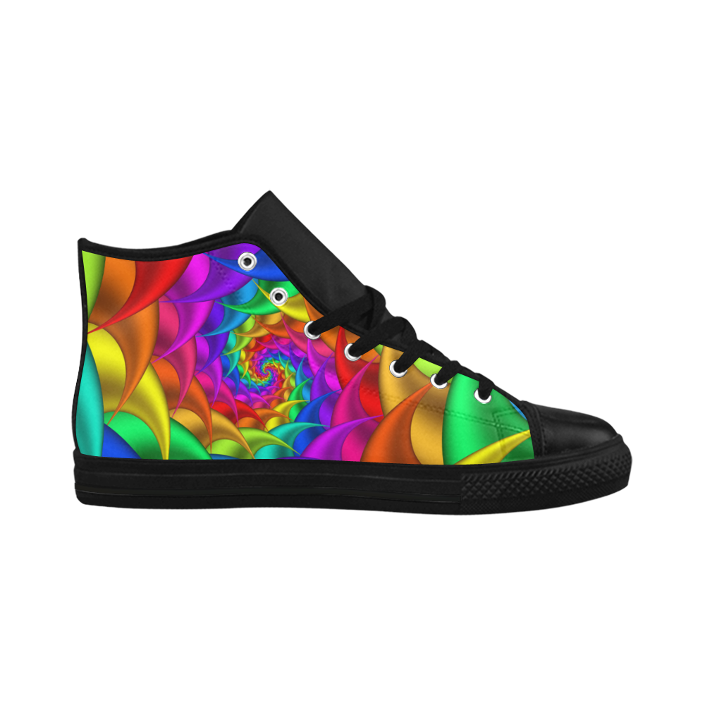 Psychedelic Rainbow Spiral Fractal Aquila High Top Microfiber Leather Women's Shoes/Large Size (Model 032)