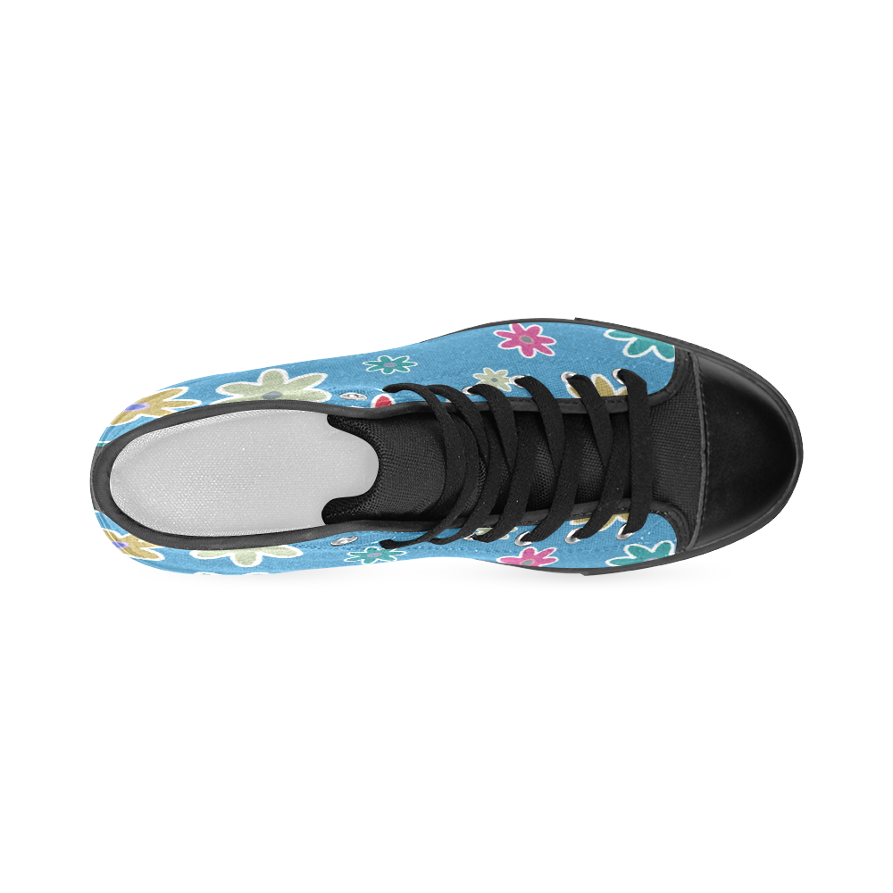 Floral Fabric 1A Women's Classic High Top Canvas Shoes (Model 017)