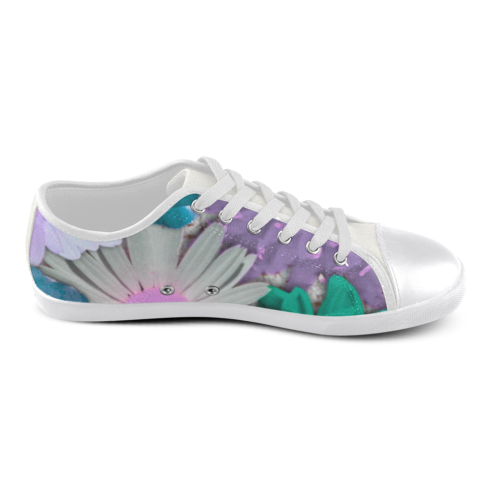 lovely flowers turquoise Canvas Shoes for Women/Large Size (Model 016)