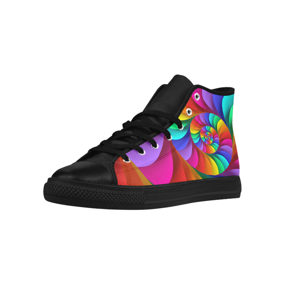 Psychedelic Rainbow Spiral Fractal Aquila High Top Microfiber Leather Women's Shoes/Large Size (Model 032)