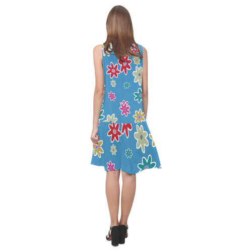 Floral Fabric 1A Sleeveless Splicing Shift Dress(Model D17)