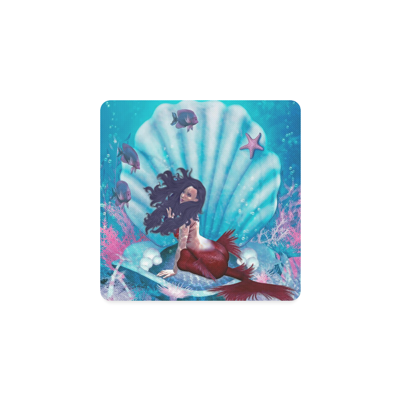 mermaid in a shell Square Coaster