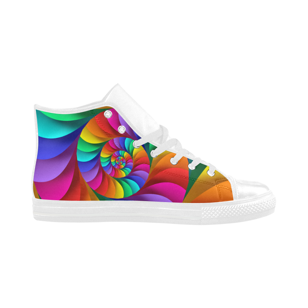 Psychedelic Rainbow Spiral Fractal Aquila High Top Microfiber Leather Men's Shoes (Model 032)