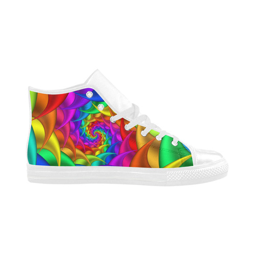 Psychedelic Rainbow Spiral Fractal Aquila High Top Microfiber Leather Men's Shoes (Model 032)