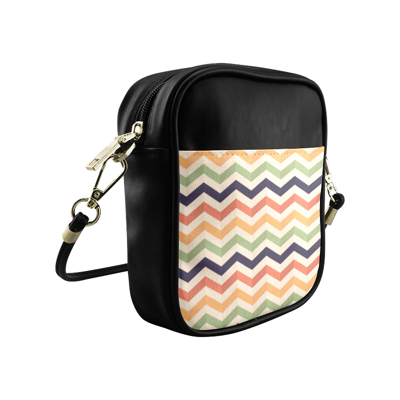 Cute Red Orange Green Chevron Stripes Sling Bag (Model 1627)