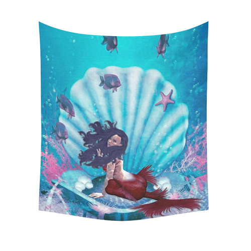 mermaid in a shell Cotton Linen Wall Tapestry 51"x 60"