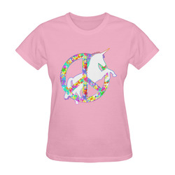 White UNICORN in a multicolored Splatter PEACE Sunny Women's T-shirt (Model T05)
