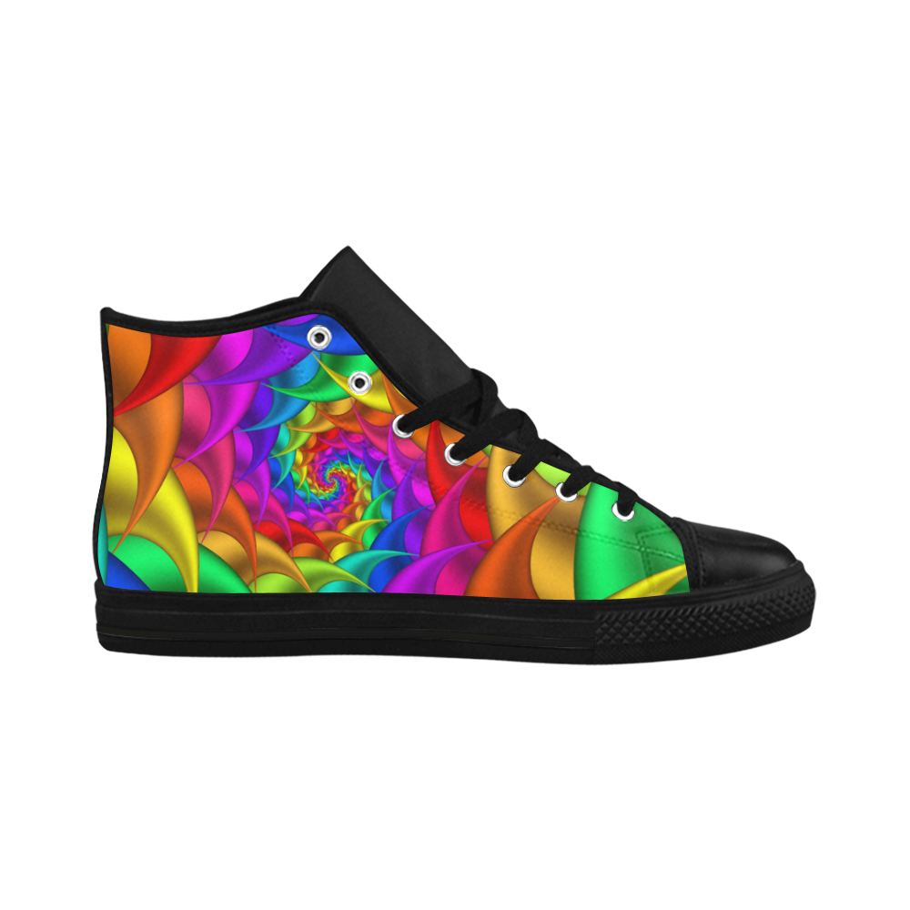 Psychedelic Rainbow Spiral Fractal Aquila High Top Microfiber Leather Women's Shoes (Model 032)